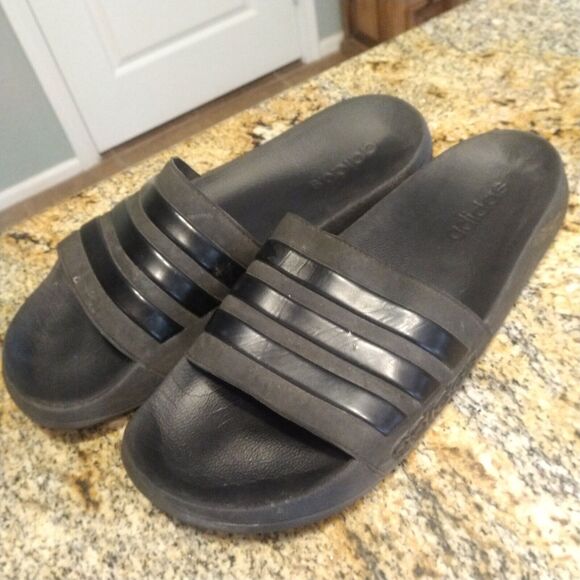 Adidas Adilette Shower Slide 3-Stripes Core Black Slip On Sandals GZ3772 Size 14 - Picture 3 of 9